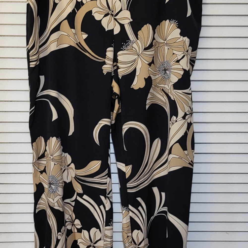 Soft Surroundings Black and Tan Floral Wide Leg Pants